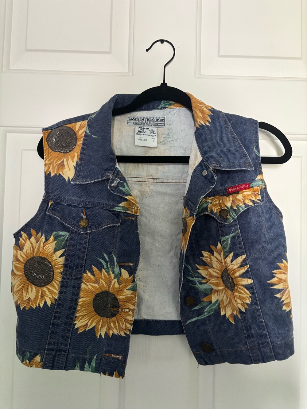Sunflower Print Denim Vest - Blue